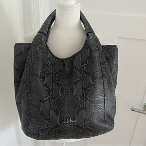 COLE HAAN  Genuine Leather Snakeskin Embossed Shoulder Satchel Bag Gray Multi